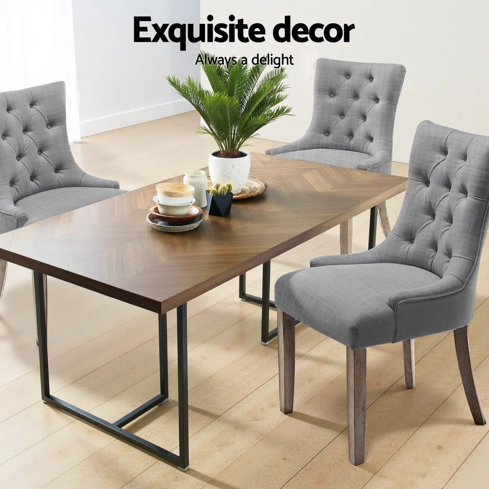 Dining Chairs Set 4 Linen French Grey