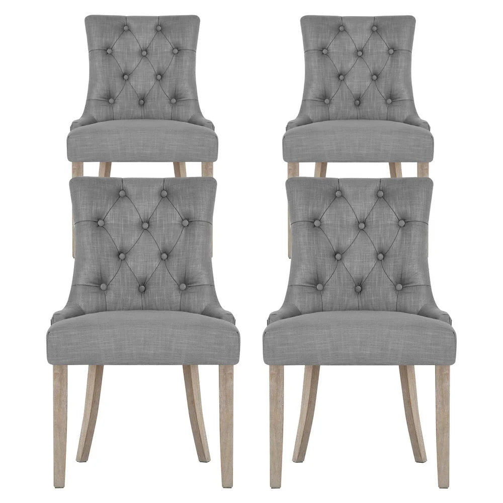 Set 4 Linen French Provincial Dining Chairs Grey