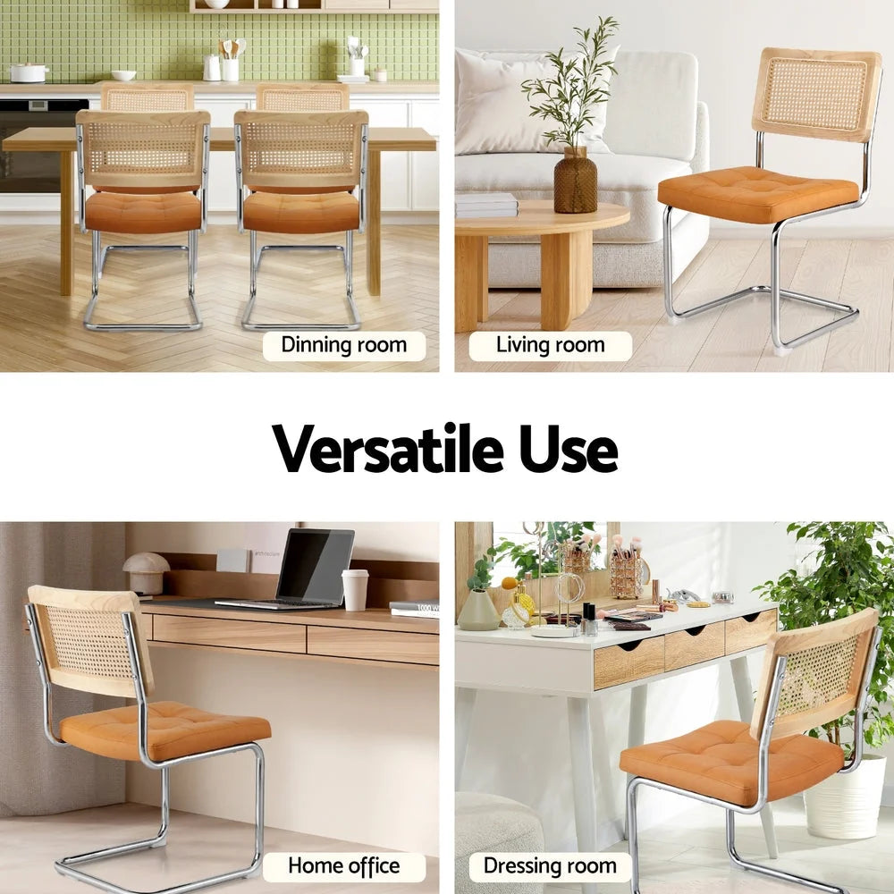Dining Chairs Set of 4 PU Leather Rattan Cantilever