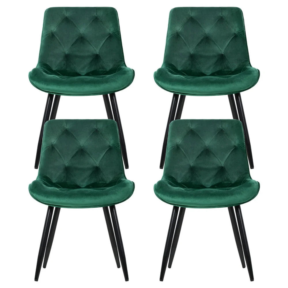 Artiss Dining Chairs Set of 4 Velvet Diamond Tufted Green