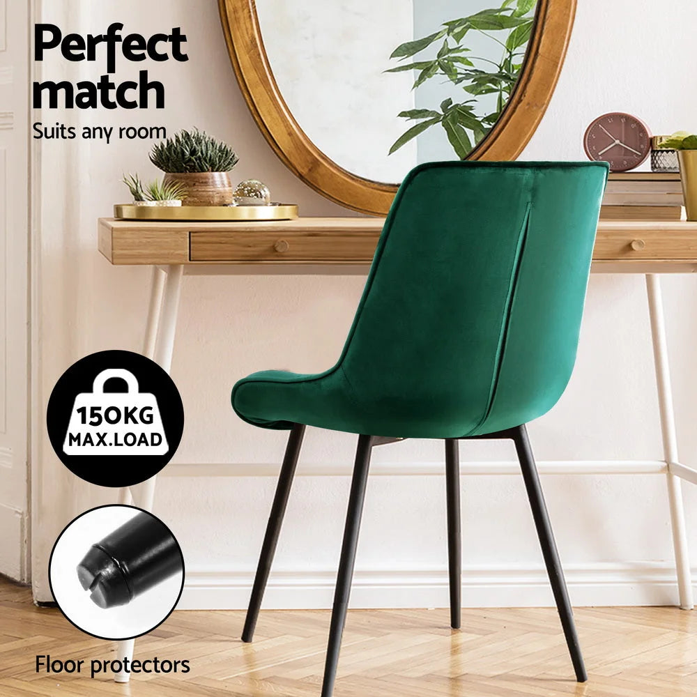 Artiss Dining Chairs Set of 4 Velvet Diamond Tufted Green