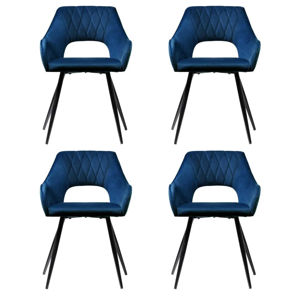 Artiss Dining Chairs Set of 4 Velvet Hollow Armchair Blue
