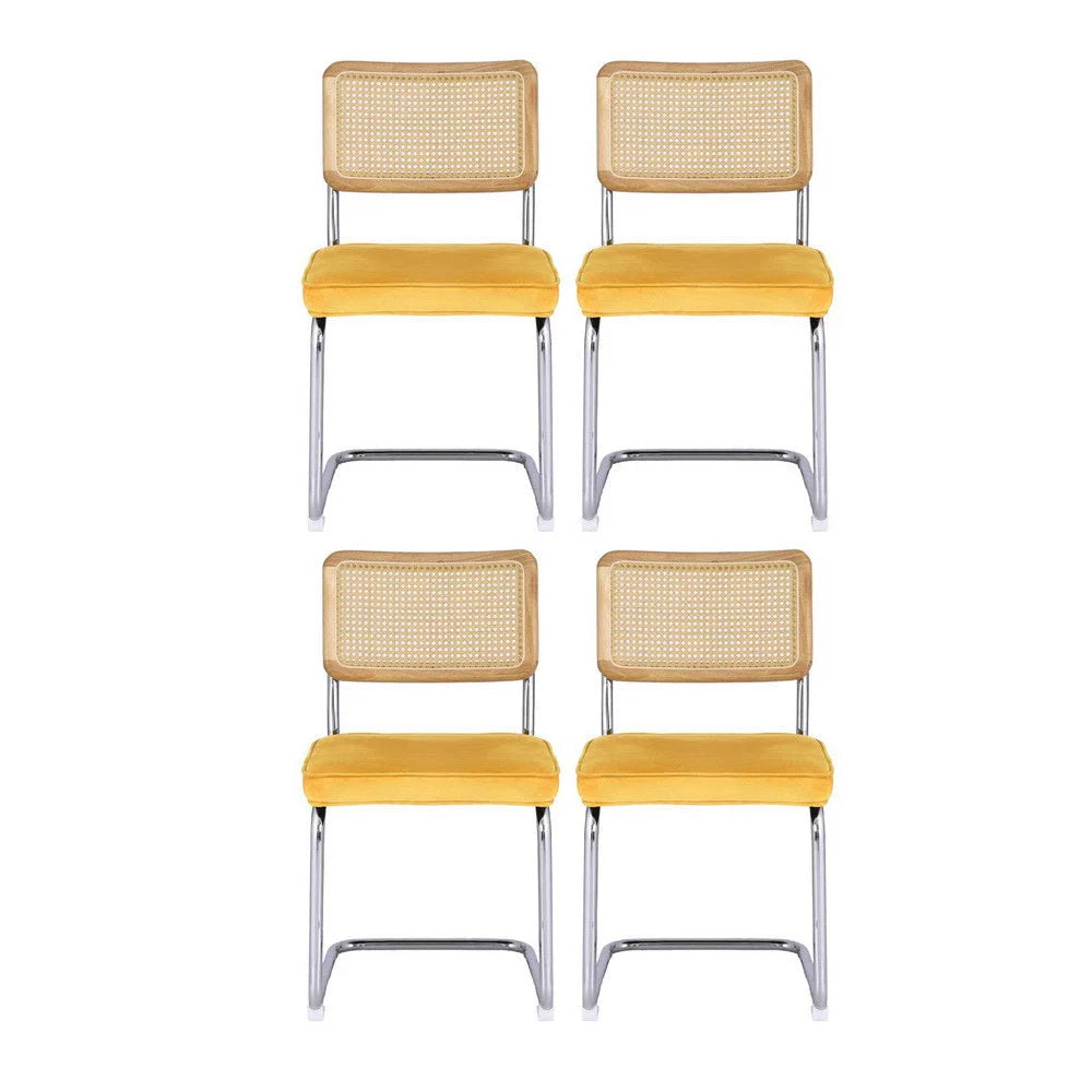 Artiss Dining Chairs Set of 4 Velvet Rattan Cantilever
