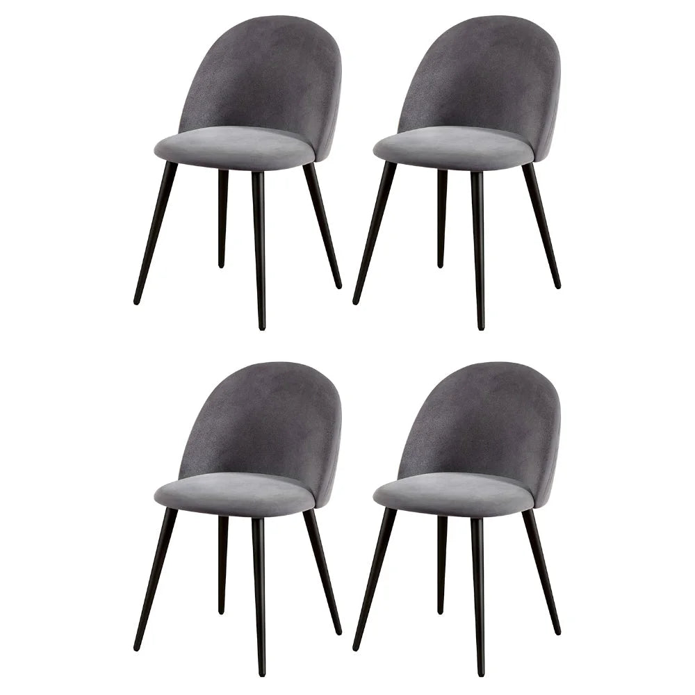 Set of four grey velvet dining chairs