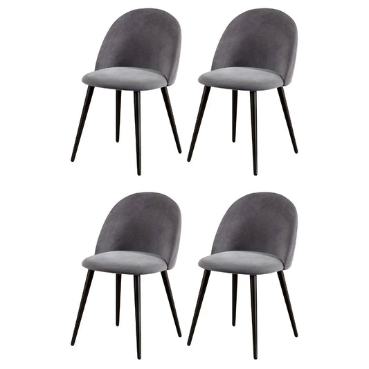 Set of four grey velvet dining chairs