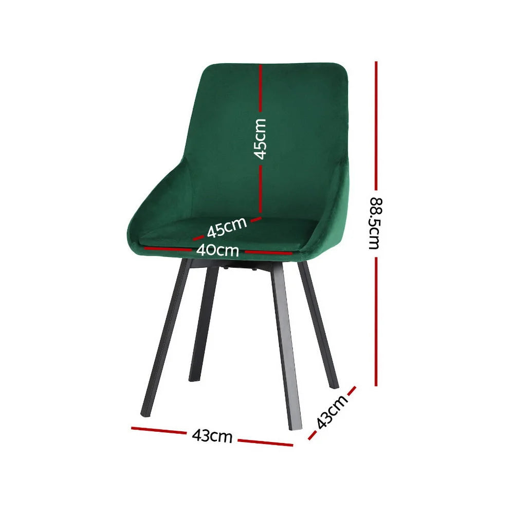 Artiss Dining Chairs Set of 4 Velvet Swivel Base Green