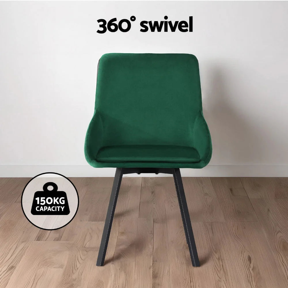 Artiss Dining Chairs Set of 4 Velvet Swivel Base Green