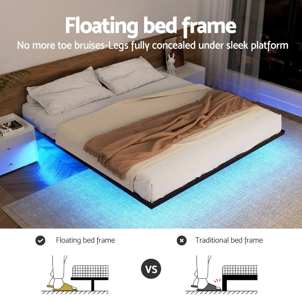 Artiss Double Bed Frame,Floating Metal Bed Frame with Smart