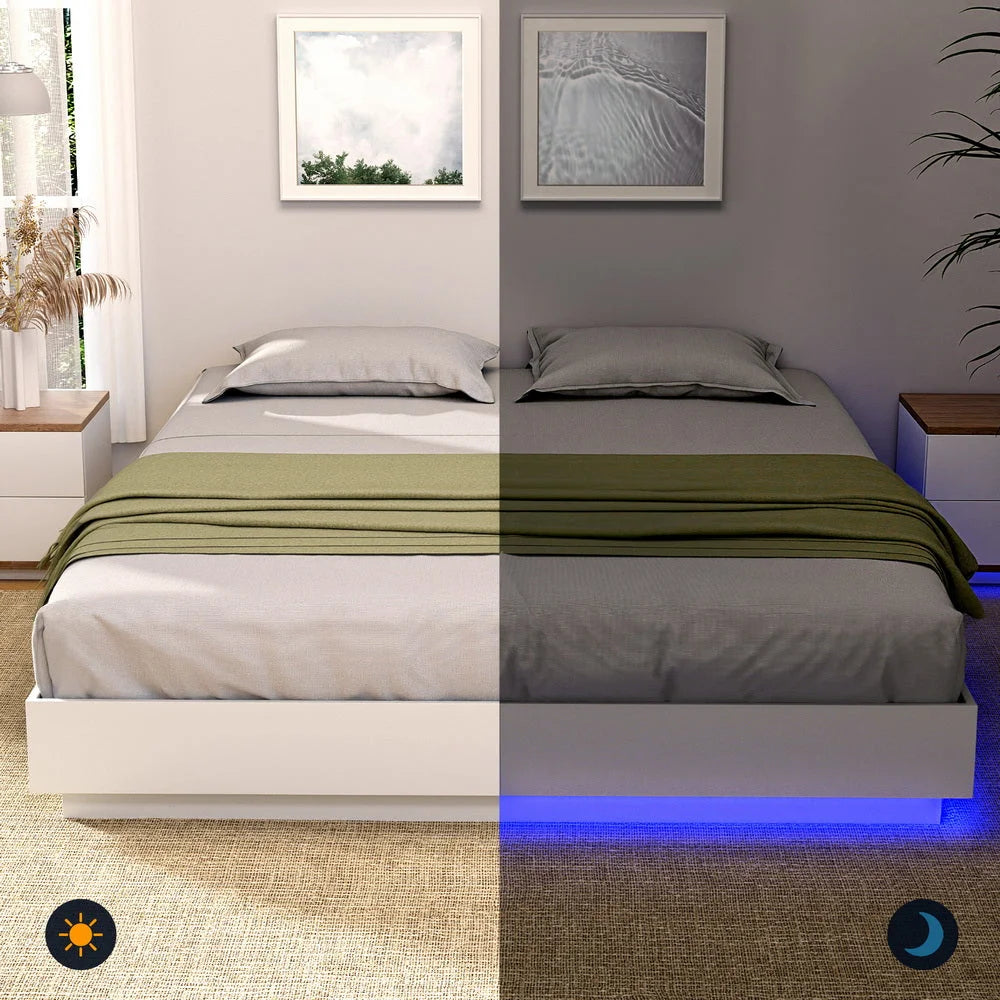 Artiss Double Bed Frame with 16Colour Led Light Wooden