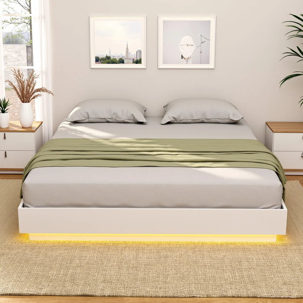 Artiss Double Bed Frame with 16Colour Led Light Wooden