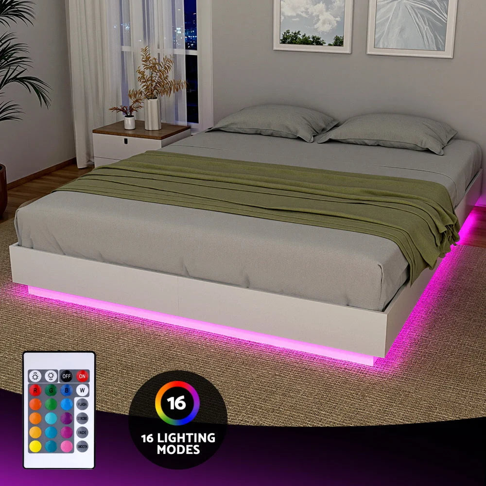 Artiss Double Bed Frame with 16Colour Led Light Wooden