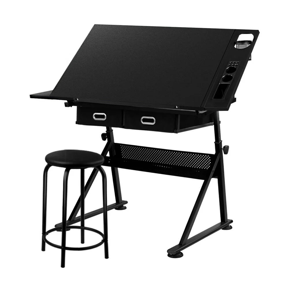 Black desk with drawing stool drafting table