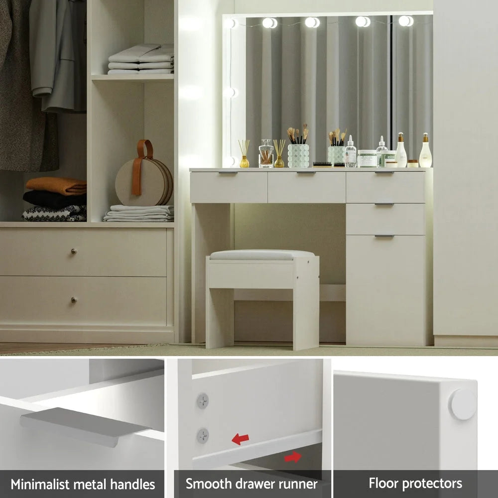 Dressing table stool with clean finish and fitted components