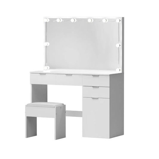 White table with dressing stool led bulbs