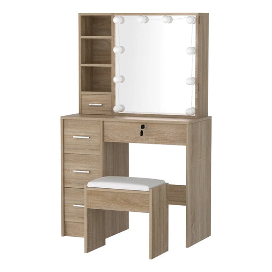 Wood table with dressing stool led bulbs