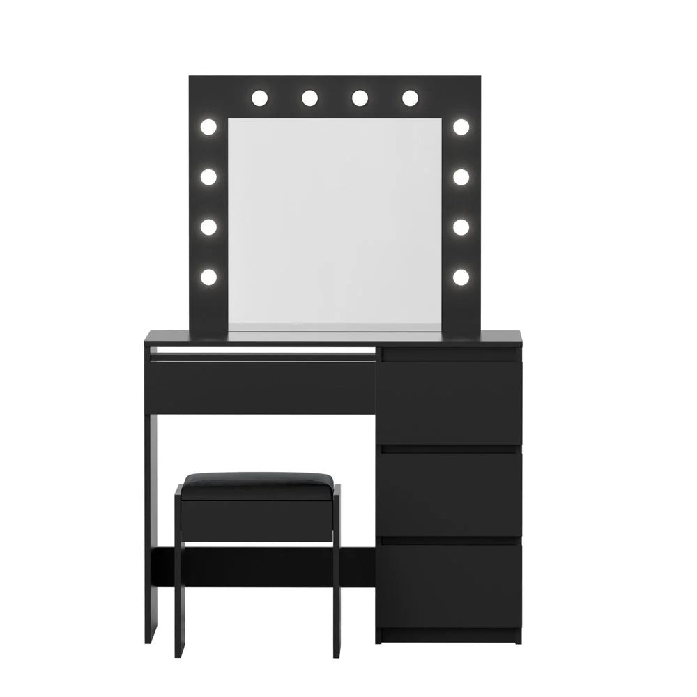 Artiss Dressing Table Set Stool 12 Led Bulbs Black