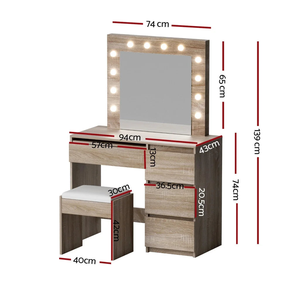 Wood dressing table with pink vanity table and bunny mirror shape