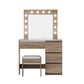 Wood dressing table with makeup desk surface and stool seat