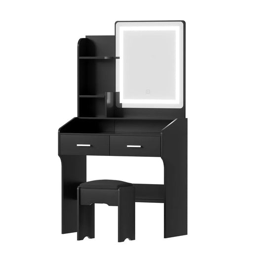 Artiss Dressing Table Set Stool Led Black - Furniture >