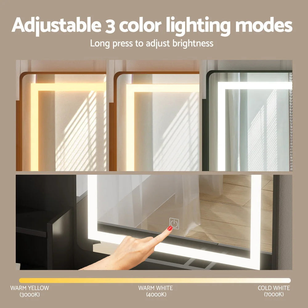 Artiss Dressing Table Set Stool Led Black - Furniture >