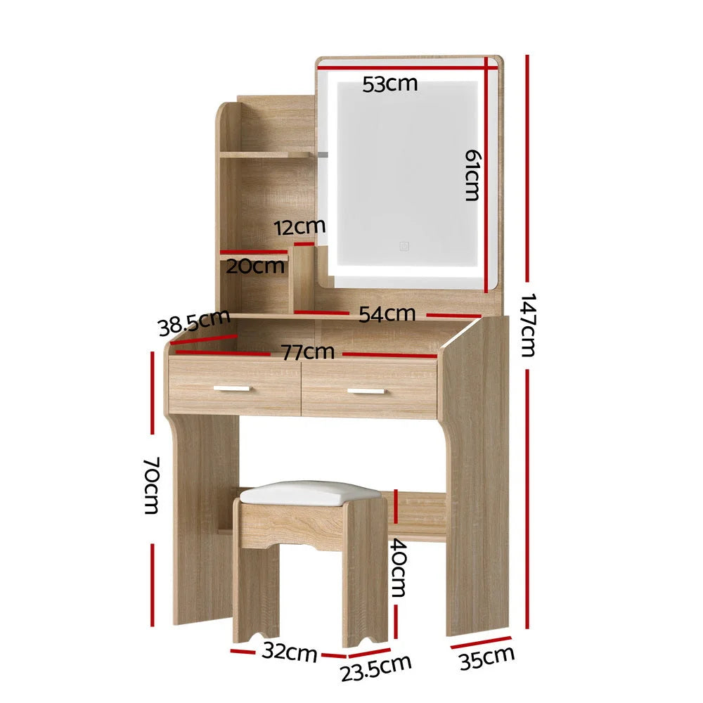 Artiss Dressing Table Set Stool Led Wood - Furniture >