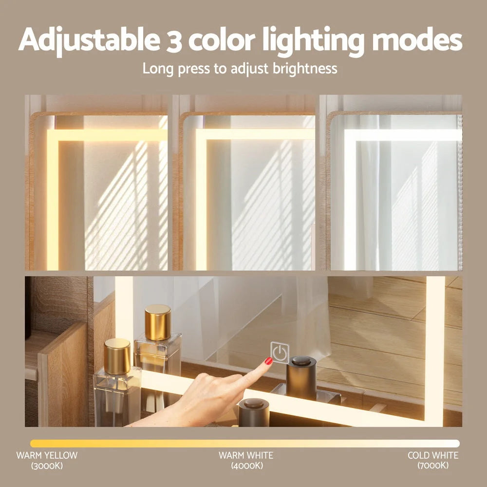 Artiss Dressing Table Set Stool Led Wood - Furniture >