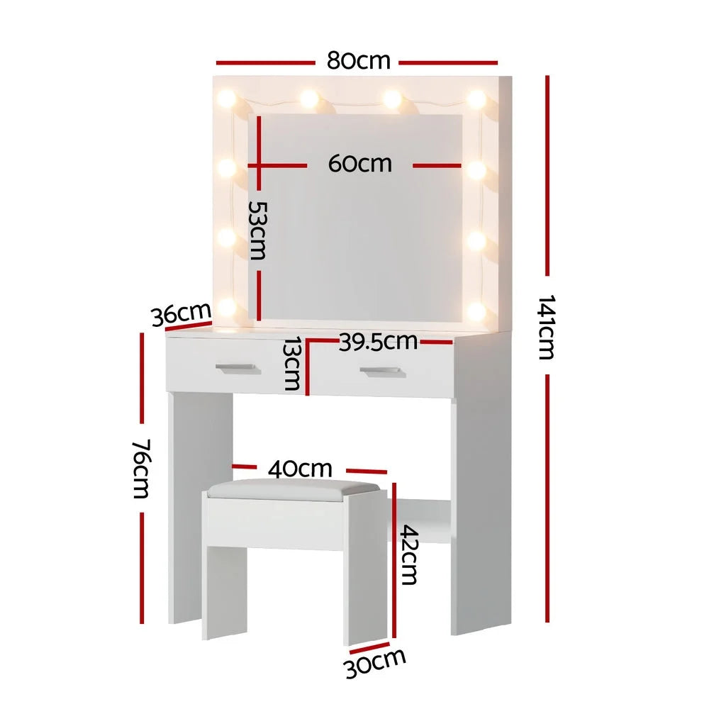 Artiss Dressing Table Vanity Desk Set Stool 10 Led Bulbs