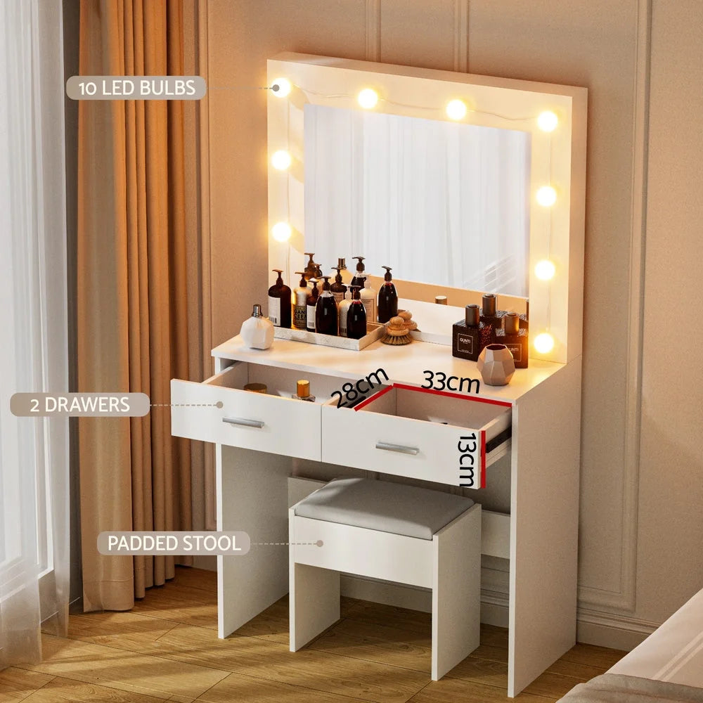 Artiss Dressing Table Vanity Desk Set Stool 10 Led Bulbs