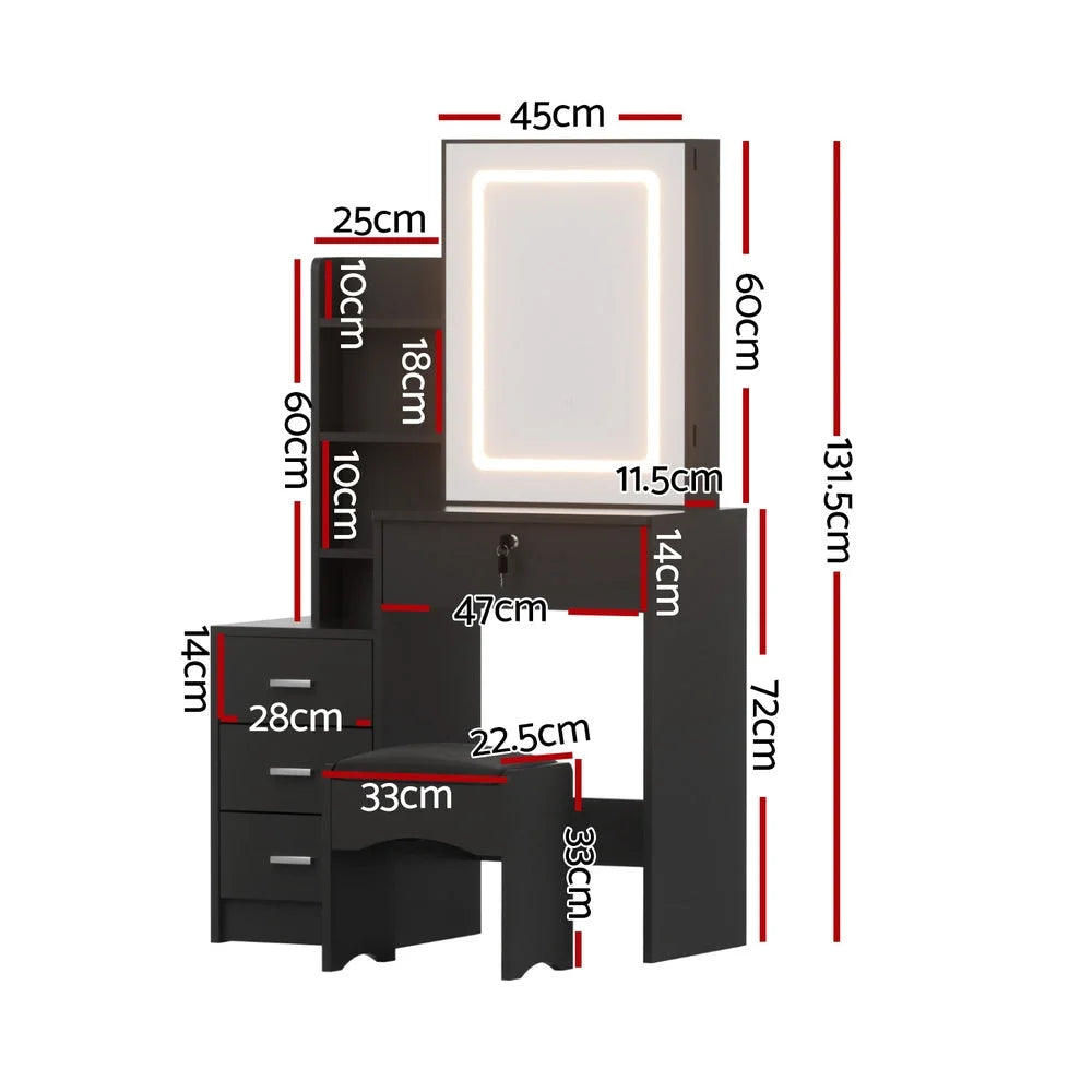 Artiss Dressing Table Vanity Desk Set Stool Led Black