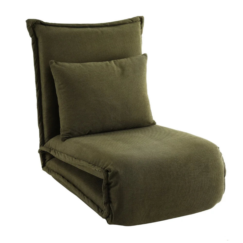 Green floor lounge sofa with storage context and item proportions