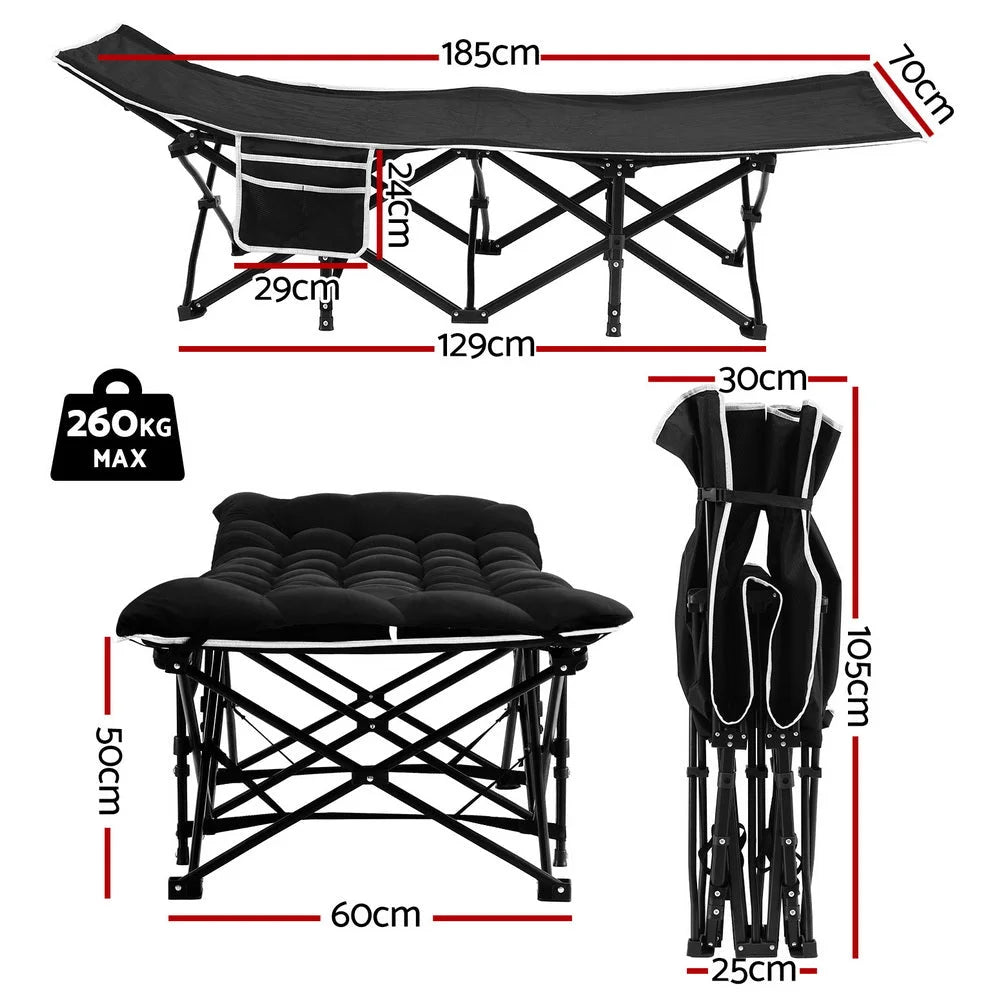 Folding Bed With Mattress Heavy Duty Black 185CM