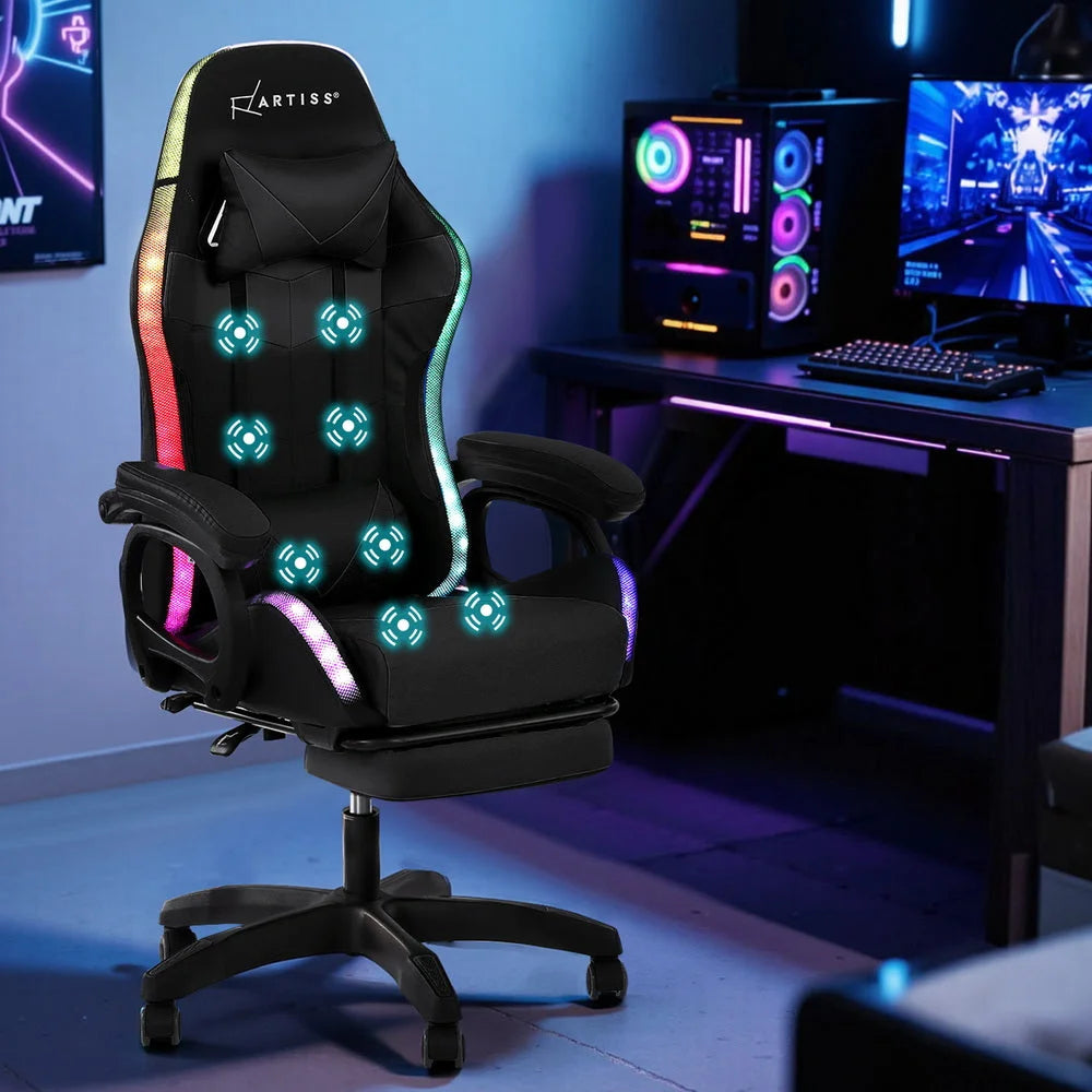 Artiss Gaming Office Chair 12 RGB LED Massage Computer Work