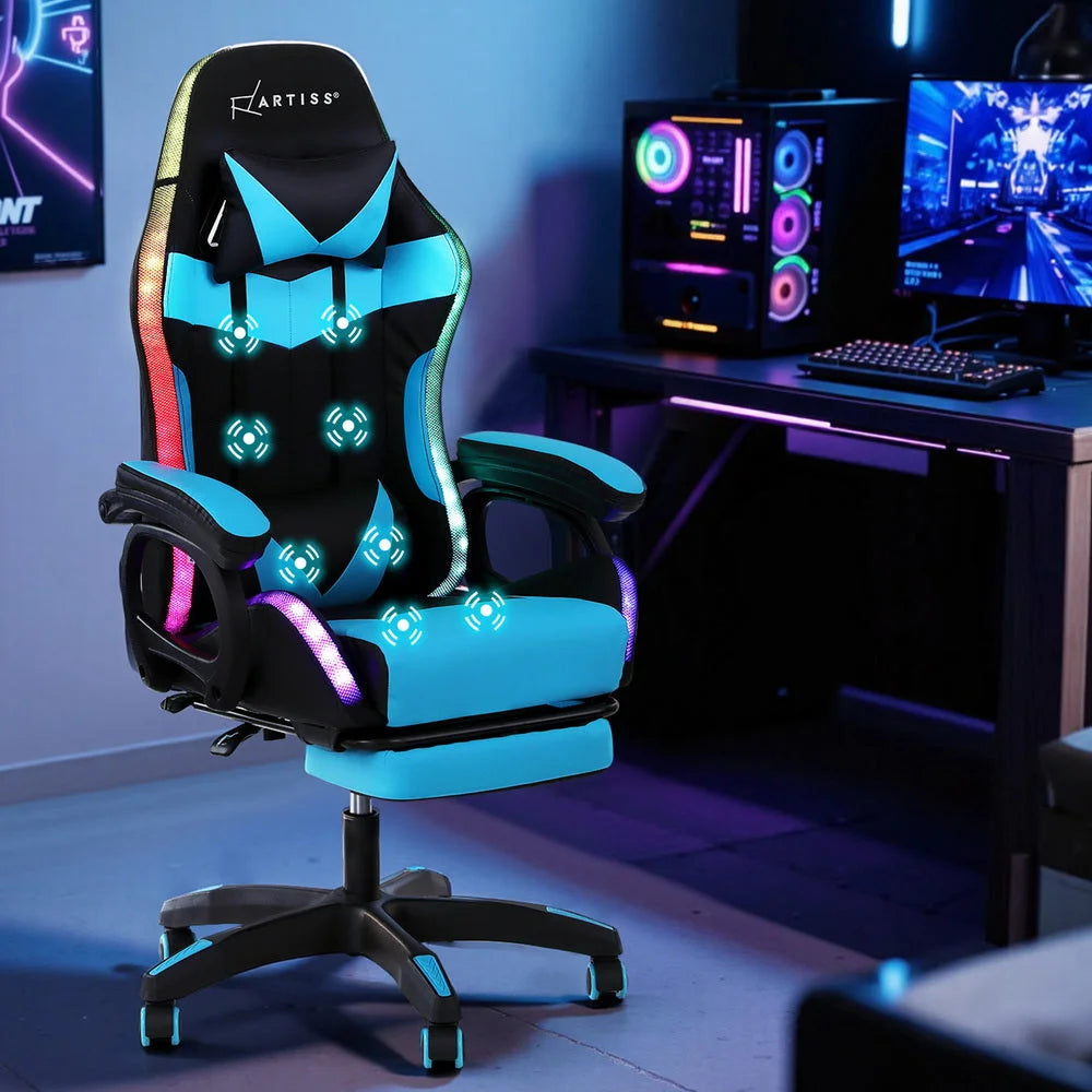 Artiss Gaming Office Chair 12 RGB LED Massage Computer Work