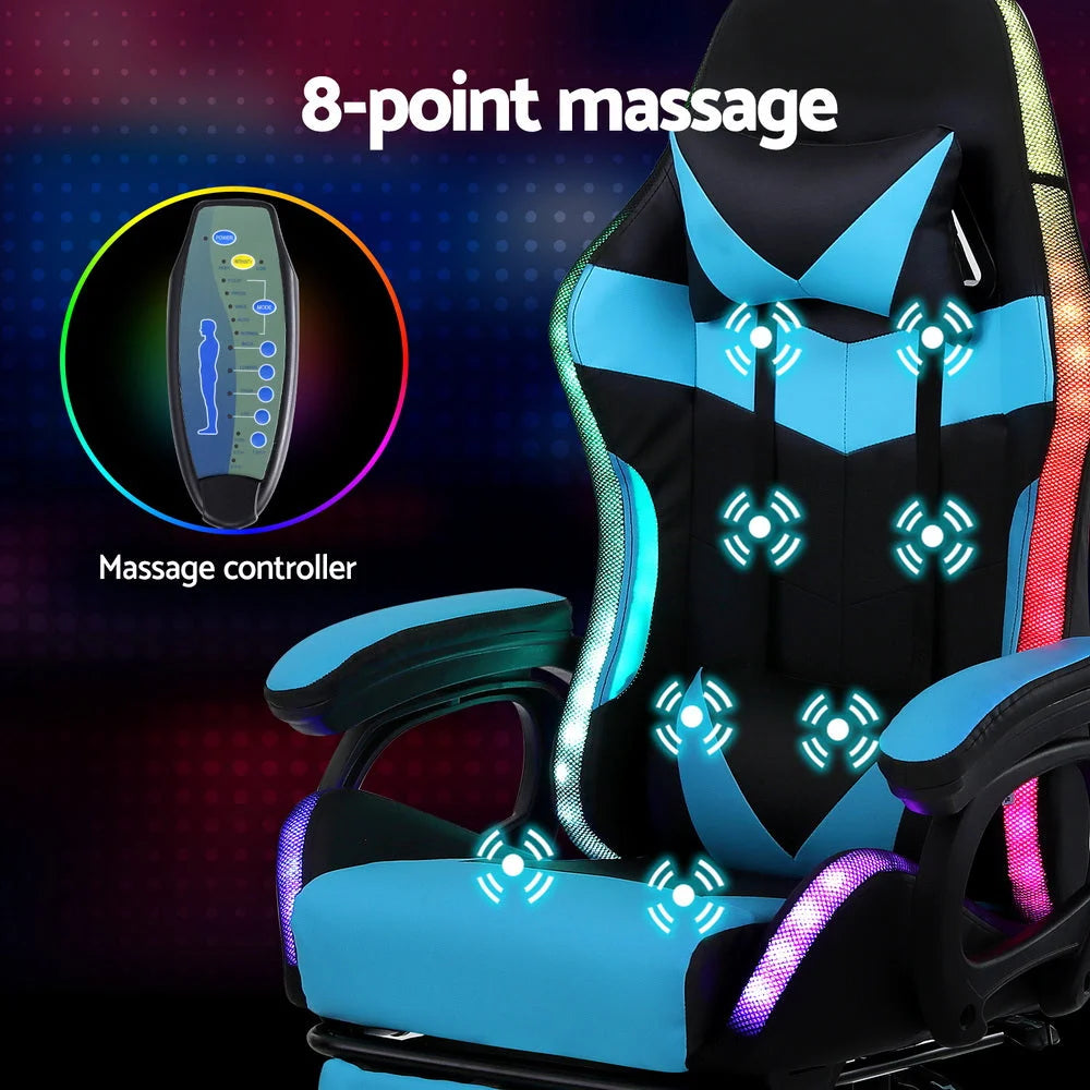Artiss Gaming Office Chair 12 RGB LED Massage Computer Work