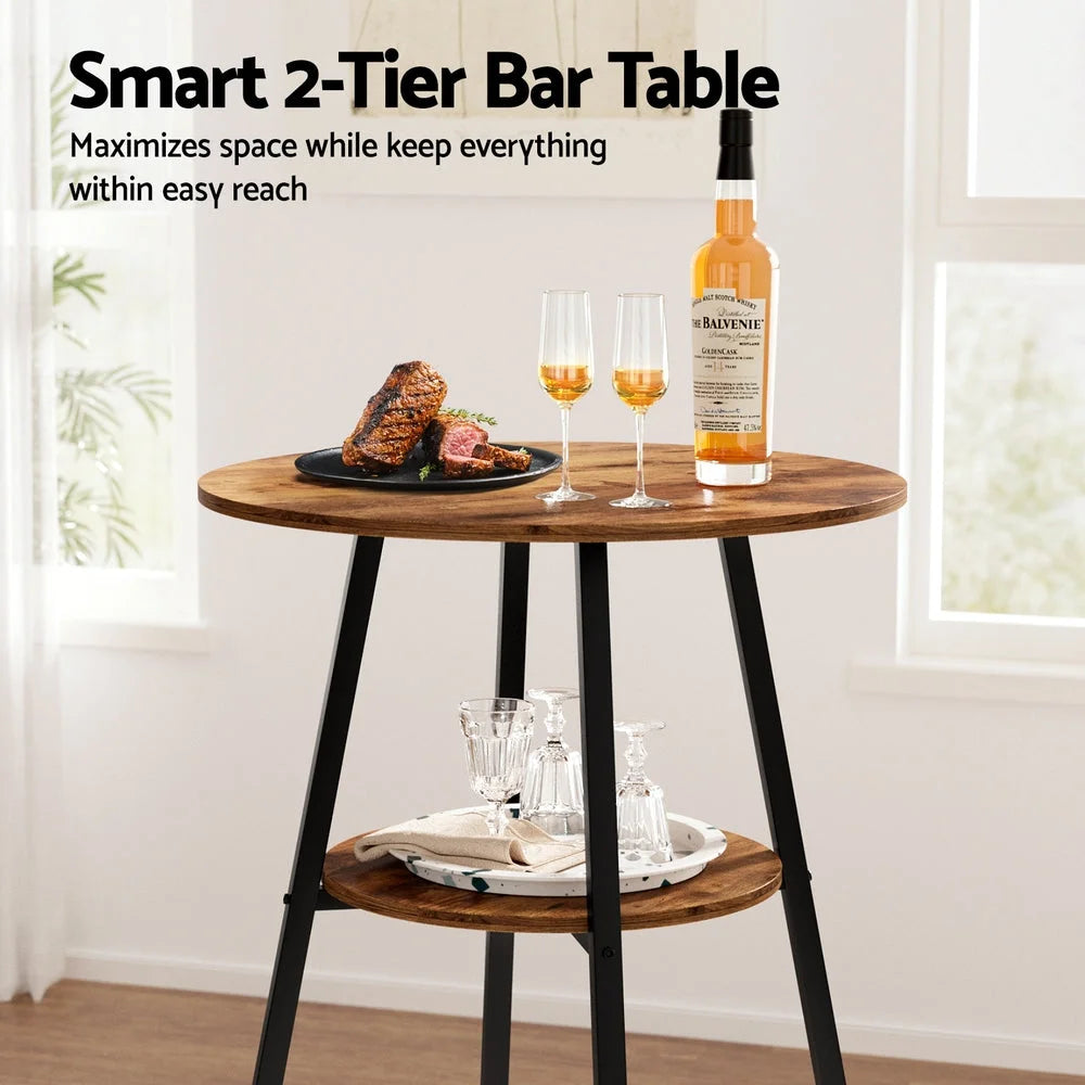 Steel bar table set with tall table and two stools