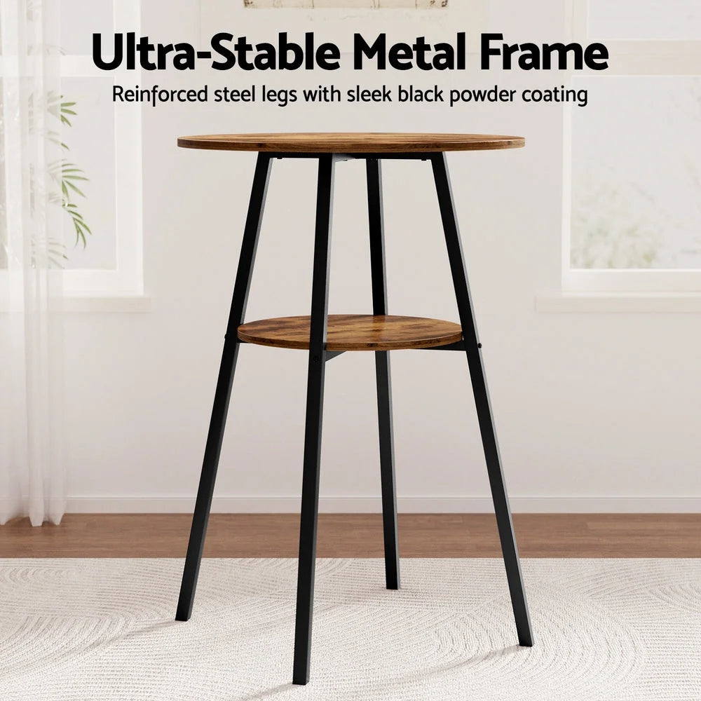 Steel bar table set with high table and padded stool seats