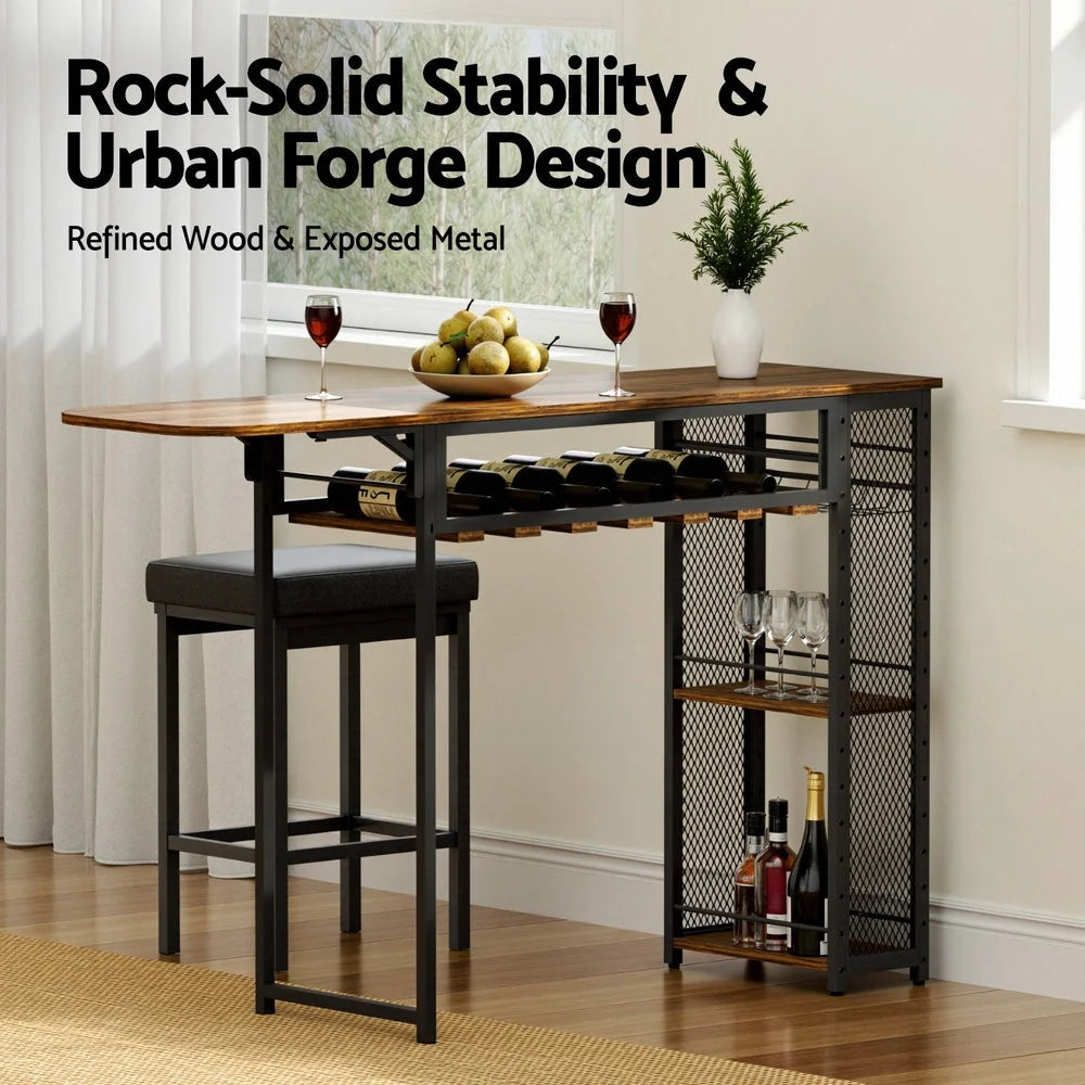 Artiss Industrial Bar Table with Wine Rack Built-in Cup