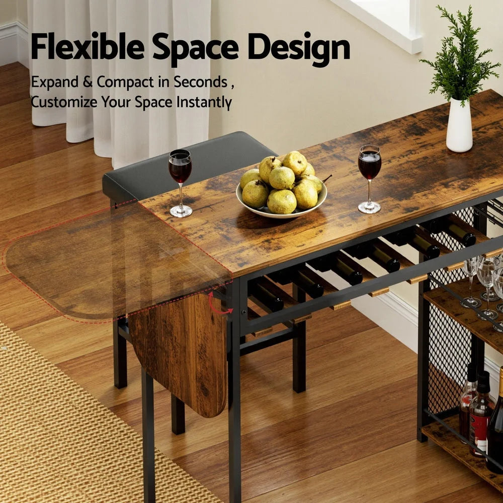 Artiss Industrial Bar Table with Wine Rack Built-in Cup
