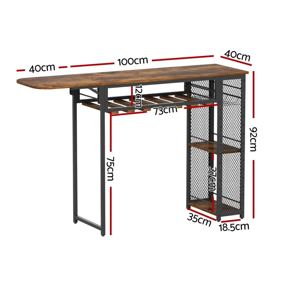 Industrial Bar Table with Wine Rack Built in Cup