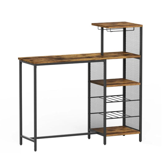 Industrial Bar Table with Wine Rack Cup Holder