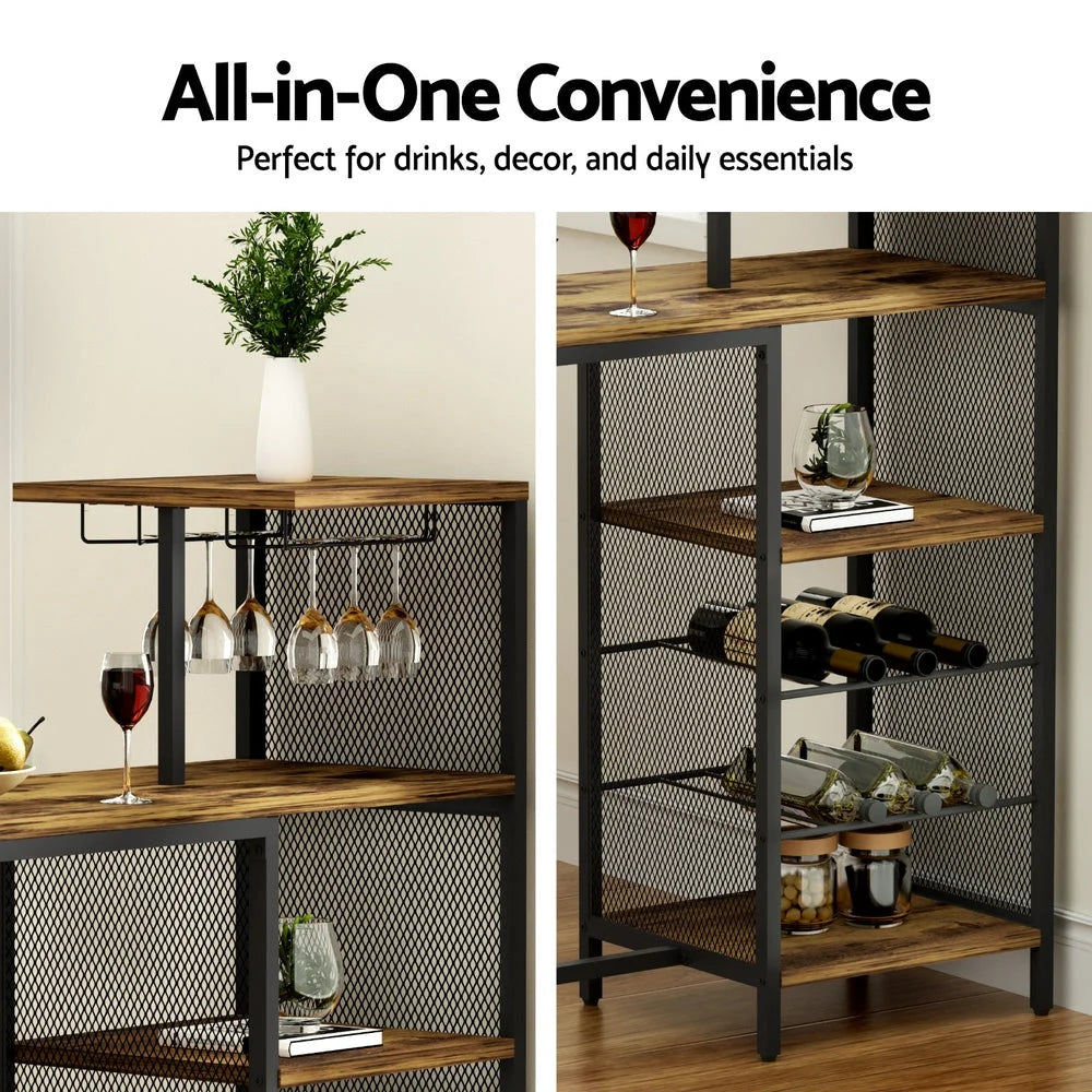 Artiss Industrial Bar Table with Wine Rack Cup Holder