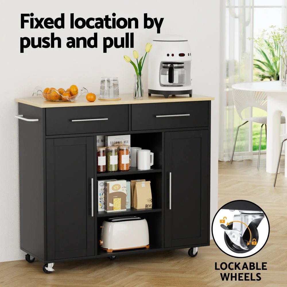 Kitchen Island Trolley Rolling Serving Cart Storage Drawer Cabinet