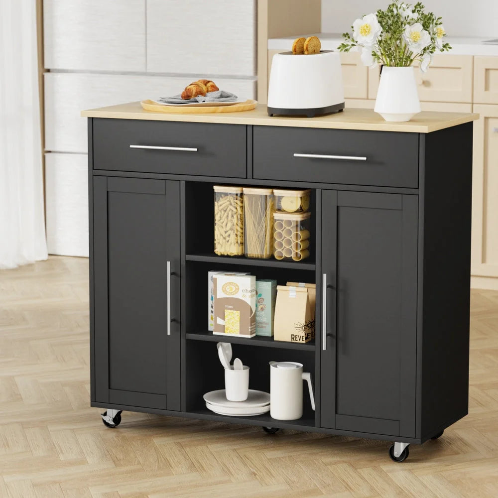 Black 100cm storage cabinet with drawer storage and cupboard doors