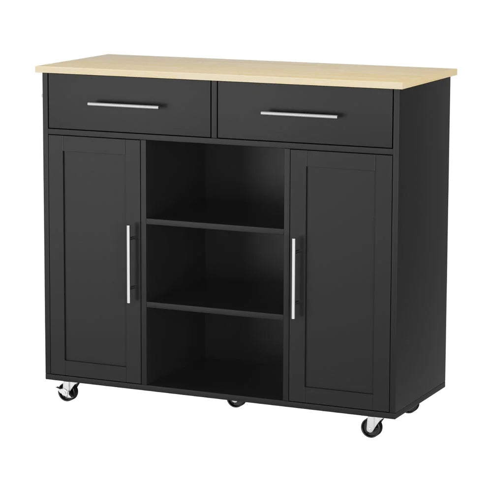 Black 100cm storage cabinet with kitchen island trolley rolling