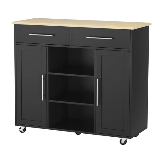 Black 100cm storage cabinet with kitchen island trolley rolling