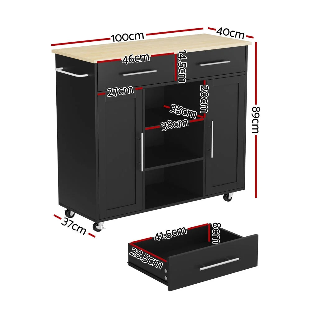 Storage cabinet with kitchen island trolley rolling