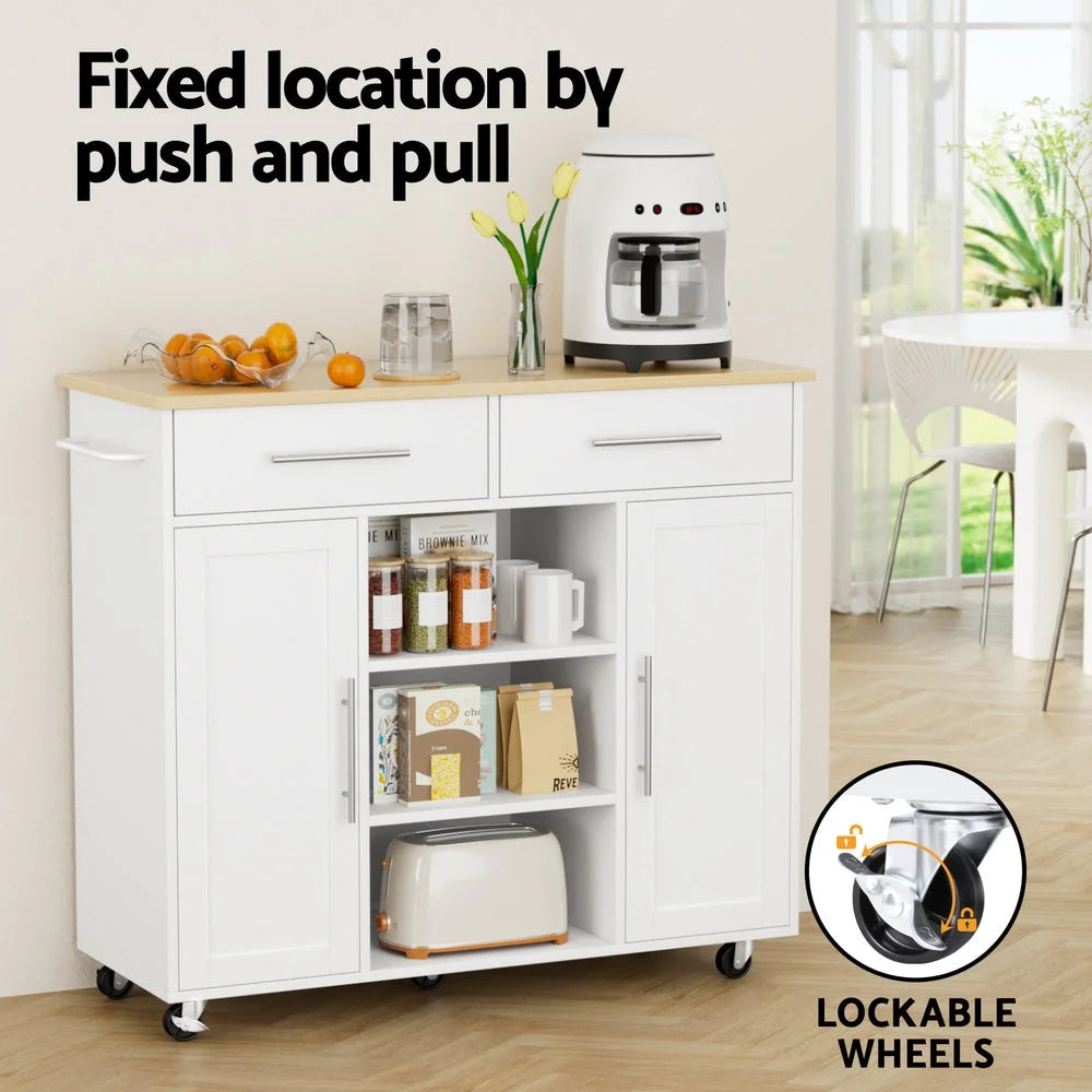 Trolley Rolling Serving Cart Storage with Drawer Cabinet 100CM White