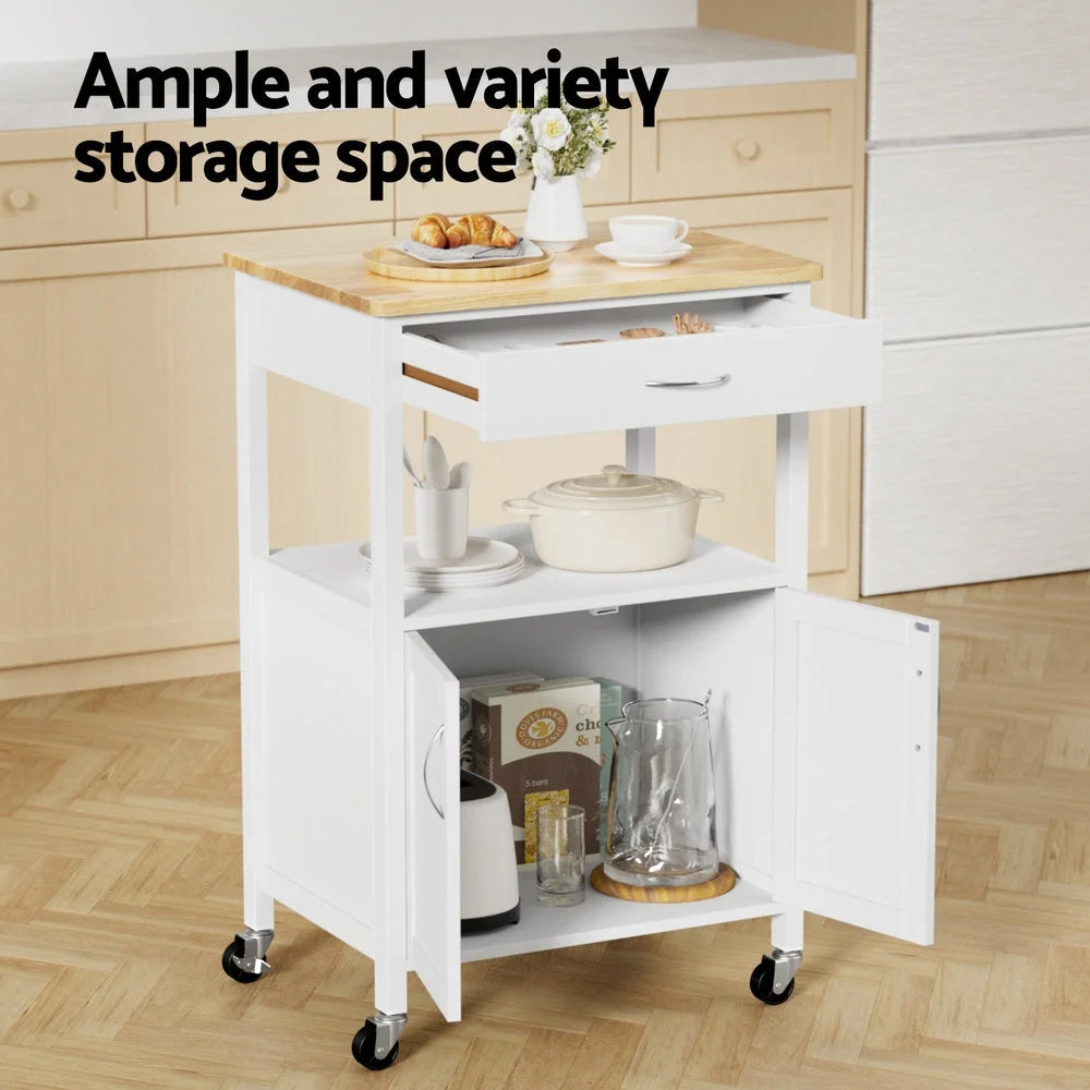 60cm kitchen island trolley with tray shelves and side handles