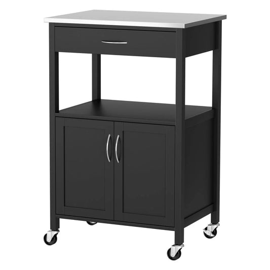 Kitchen island trolley with tray shelves and side handles