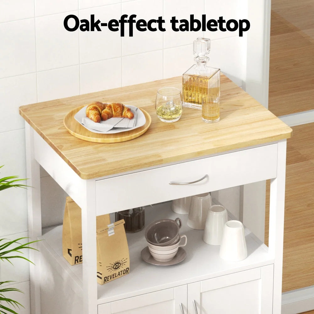 60cm kitchen island trolley with cupboard storage and rolling base